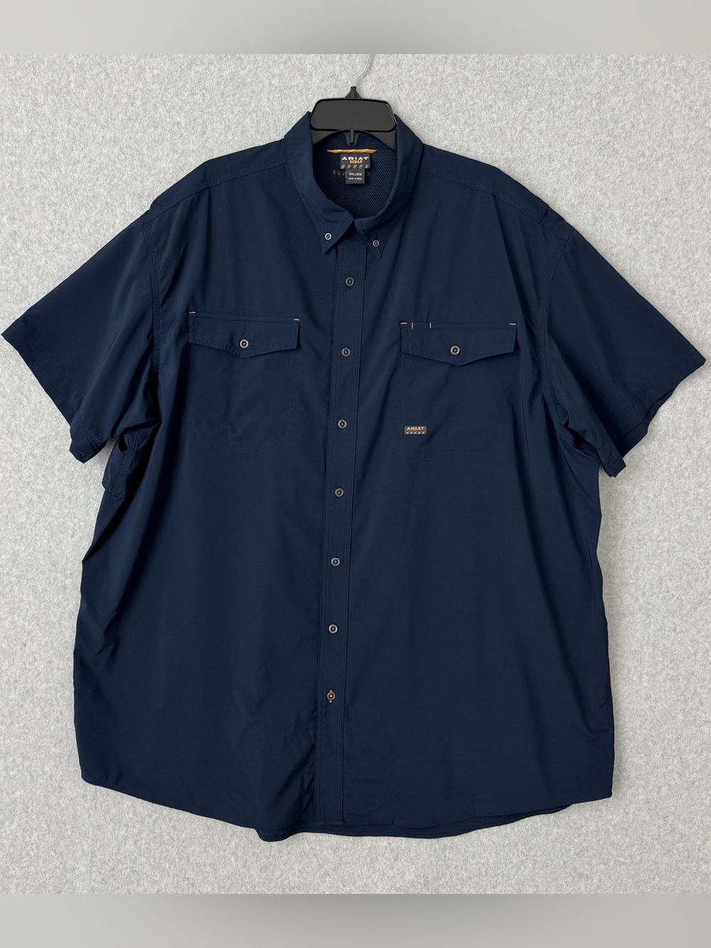 Ariat Rebar Work Shirt Mens 3XL Navy Blue Short Sleeve Button Down Vented Pocket